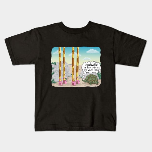 Giraffe and Turtle first date. Kids T-Shirt by macccc8